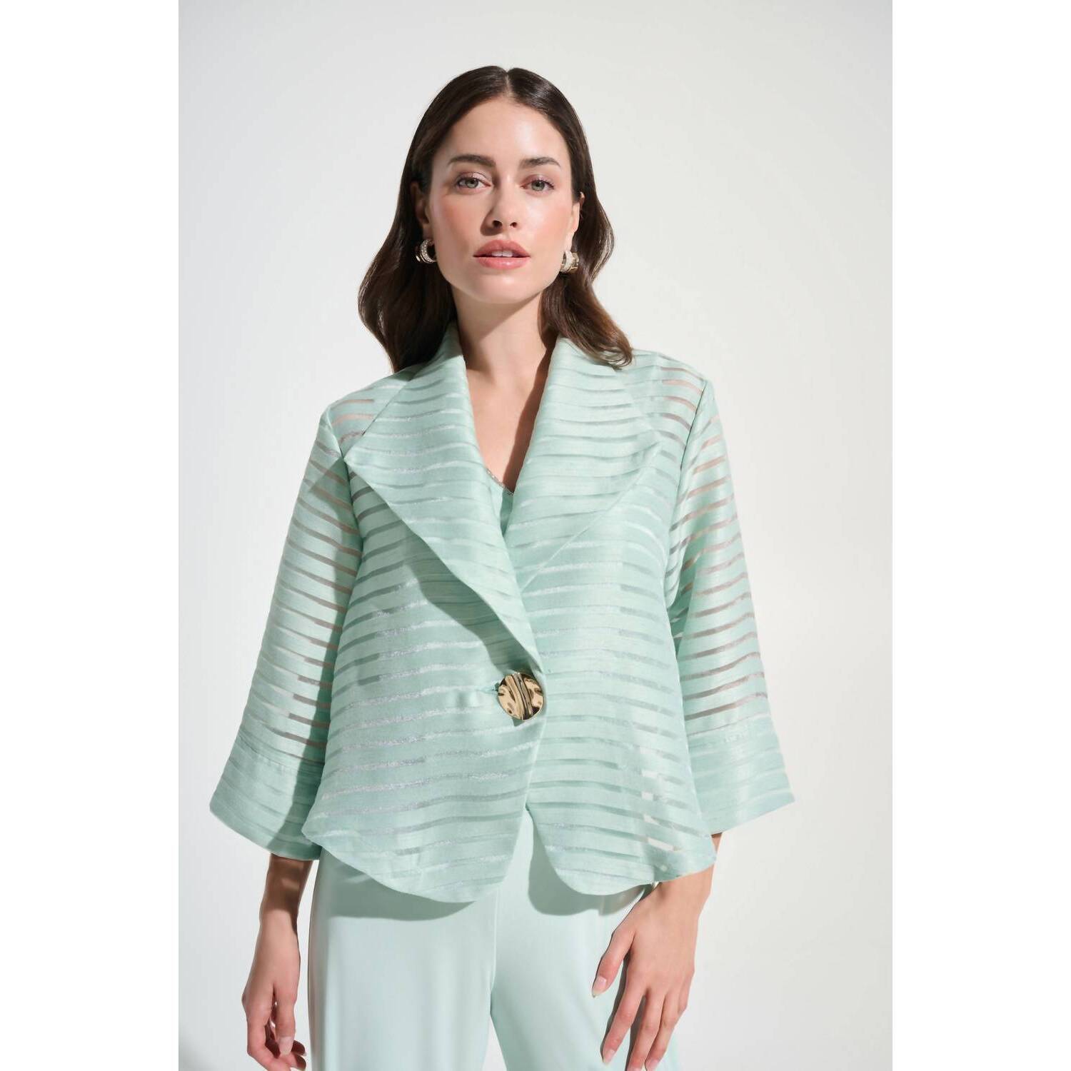New Joseph Ribkoff Sheer Stripe Jacket In Pistachio